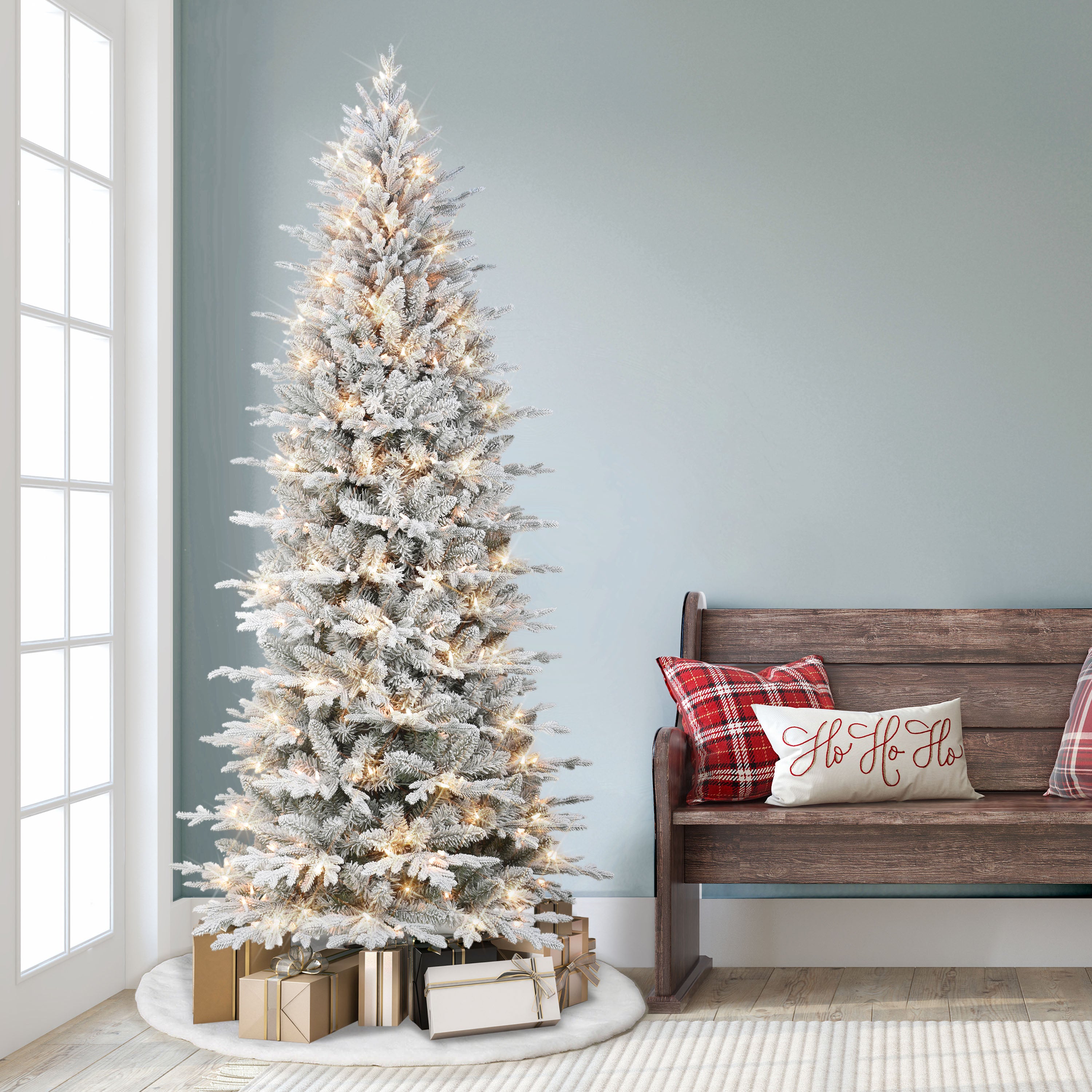 7.5ft Pre-lit Slim Flocked Northern Fir Christmas Tree